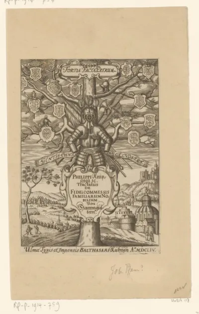 Stamboom met harnas en landschap