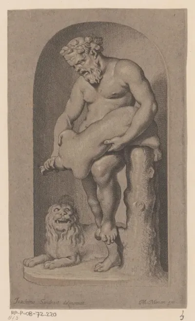 Standbeeld van Bacchus met liggende leeuw