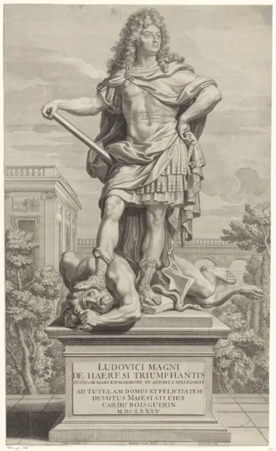 Standbeeld van Lodewijk XIV die de Ketterij vertrapt