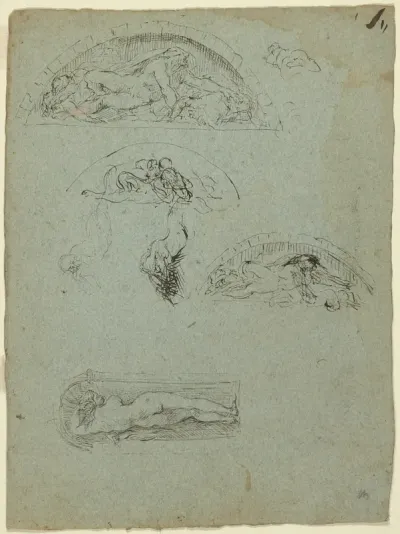 Standing Figure in a Niche and Studies for the Ugolino Group (recto); Red-Robed Prelate in a Crowd (verso)