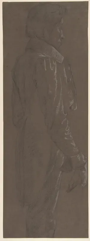 Standing Gentleman, three-quarter length profile facing right