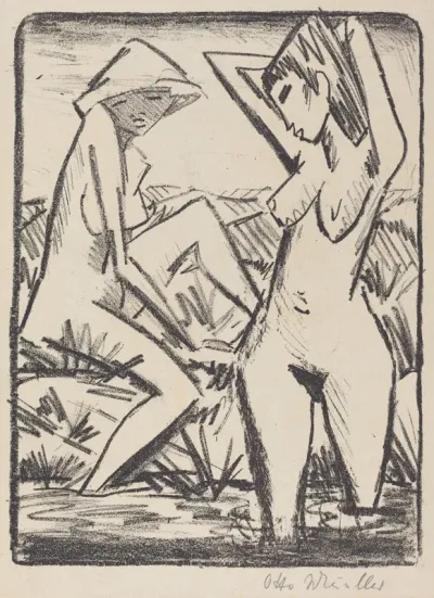 Standing Girl on Water and the Other Sitting on the Shore