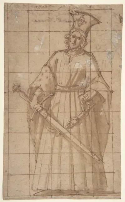 Standing Male Figure Holding a Sword (King Otto of Hungary; recto); Sketch of Standing Male Figure (verso)