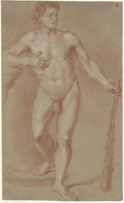 Standing male nude, his left hand leaning on a club