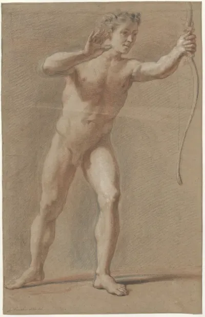 Standing male nude, holding a bow in his left hand