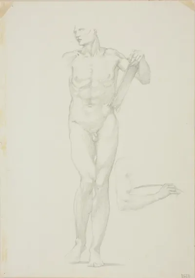 Standing Male with Tablet; separate sketch of right arm