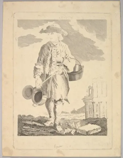 Standing man holding kettles