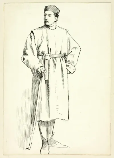 Standing Man Holding Stick, Hand on Hip
