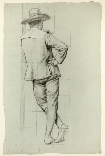 Standing Man Smoking a Pipe, Seen from Behind