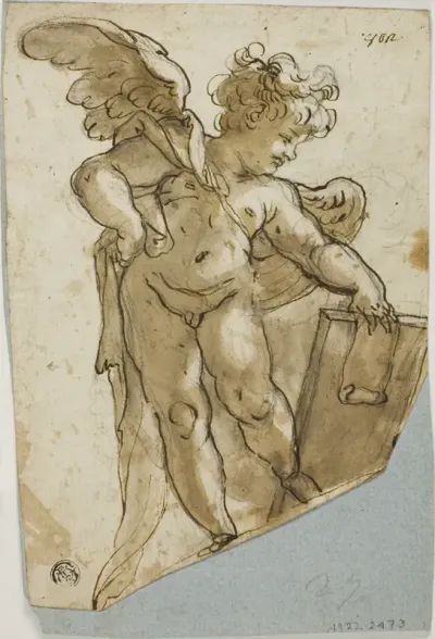 Standing Putto Holding Tablet