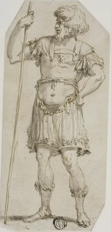 Standing Roman Warrior Holding Staff