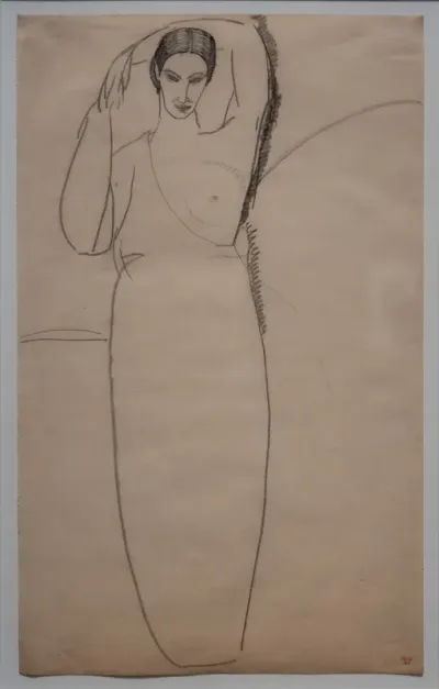 Standing Woman, Left Breast Bared, Arms Forming a Circle behind Her Head,