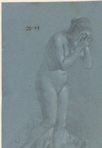Standing woman with her eyes covered
