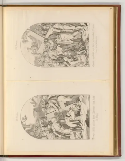 Stationen des Kreuzweges Jesu: Jesus begegnet den weinenden Frauen (VIII. Station), Jesus fällt zum dritten Mal unter dem Kreuz (IX. Station)