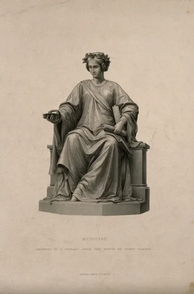 Statue of a seated woman personifying medicine