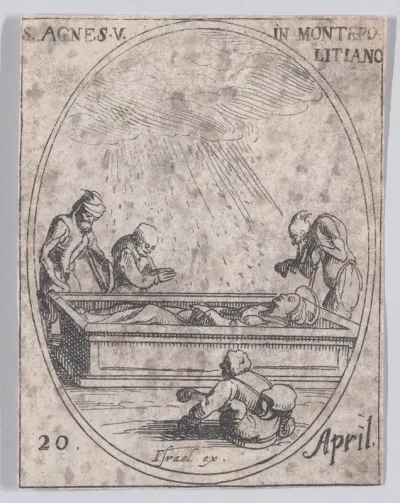 Ste. Agnès de Montepulciano (St. Agnes of Montepulciano), April 20th, from "Les Images De Tous Les Saincts et Saintes de L'Année" (Images of All of the Saints and Religious Events of the Year)