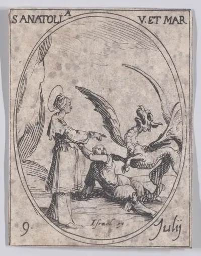 Ste. Anatolie, vierge et martyre (St. Anatolia, Virgin and Martyr), July 9th, from "Les Images De Tous Les Saincts et Saintes de L'Année" (Images of All of the Saints and Religious Events of the Year)