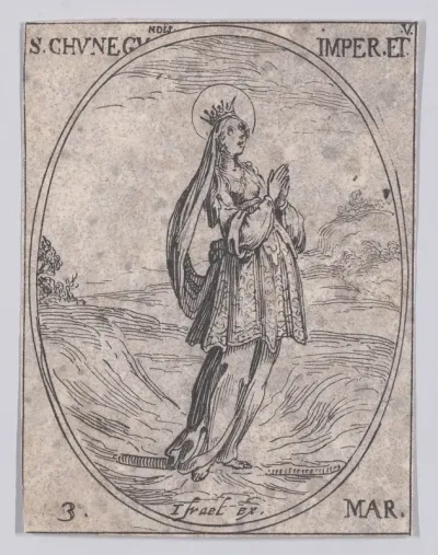 Ste. Cunégonde, impératrice et vierge (St. Cunegund, Empress and Virgin), March 3rd, from "Les Images De Tous Les Saincts et Saintes de L'Année" (Images of All of the Saints and Religious Events of the Year)