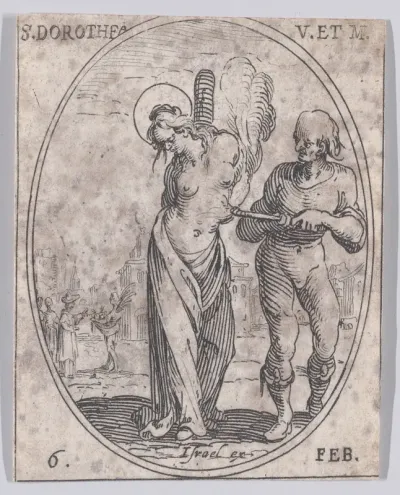 Ste. Dorothée, vierge et martyre (St. Dorothy, Virgin and Martyr), February 6th, from "Les Images De Tous Les Saincts et Saintes de L'Année" (Images of All of the Saints and Feast Days of the Year)