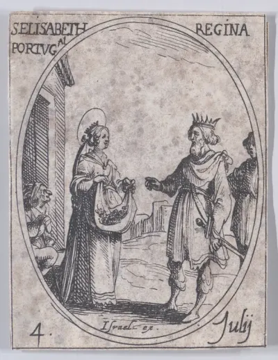 Ste. Elisabeth, reine de Portugal (St. Elizabeth, Queen of Portugal), July 4th, from "Les Images De Tous Les Saincts et Saintes de L'Année" (Images of All of the Saints and Religious Events of the Year)