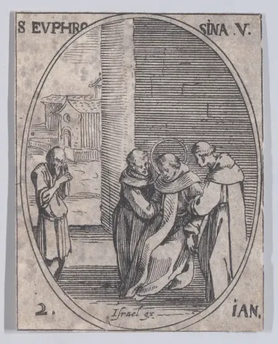 Ste. Euphrosine, vierge (St. Euphrosyne, Virgin), January 2nd, from "Les Images De Tous Les Saincts et Saintes de L'Année" (Images of All of the Saints and Feast Days of the Year)