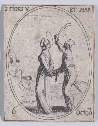 Ste. Foi, vierge et martyre (St. Faith, Virgin and Martyr), October 6th, from "Les Images De Tous Les Saincts et Saintes de L'Année" (Images of All of the Saints and Religious Events of the Year)