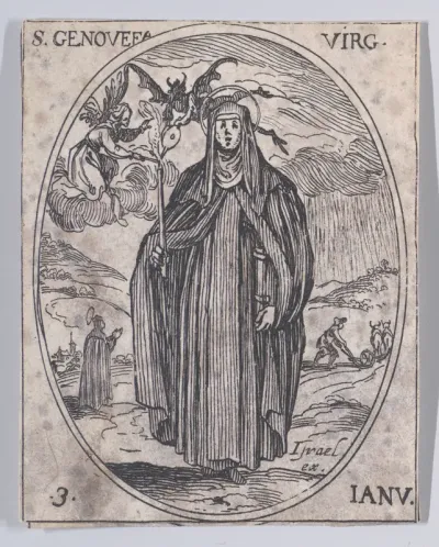 Ste. Geneviève, vierge (St. Genevieve, Virgin), January 3rd, from "Les Images De Tous Les Saincts et Saintes de L'Année" (Images of All of the Saints and Feast Days of the Year)