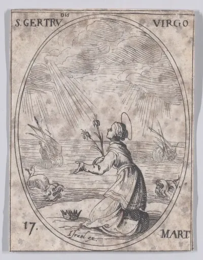 Ste. Gertrude, vierge (St. Gertrude, Virgin), March 17th, from "Les Images De Tous Les Saincts et Saintes de L'Année" (Images of All of the Saints and Religious Events of the Year)