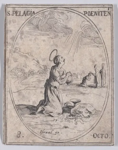 Ste. Pélagie, pénitente (St. Pelagia, Penitent), October 8th, from "Les Images De Tous Les Saincts et Saintes de L'Année" (Images of All of the Saints and Religious Events of the Year)