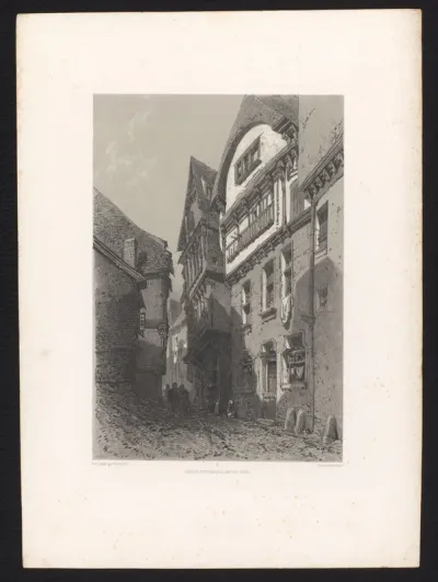 Steeg met huizen in de avondschemering