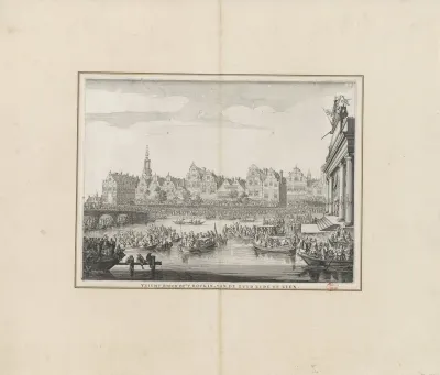 Steekspel in boten bij het drijvende theater op het Rokin, 1638