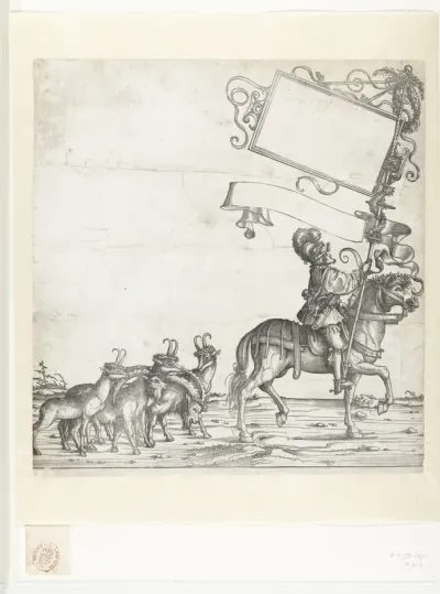 Steenbokken en gemzen en standaarddrager te paard