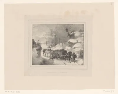 Steenkoolwagen met paarden in een winterlandschap