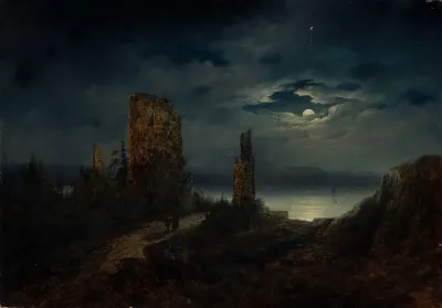 Stegeborg Castle ruins by moonlight