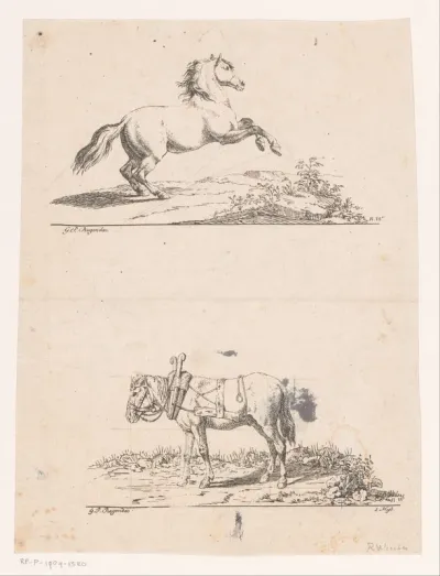 Steigerend paard en stilstaand karrenpaard