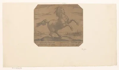 Steigerend paard naar voren kijkend voor een zeegezicht
