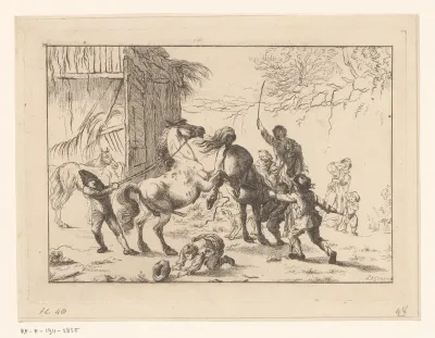 Steigerende en bokkende paarden voor een stal