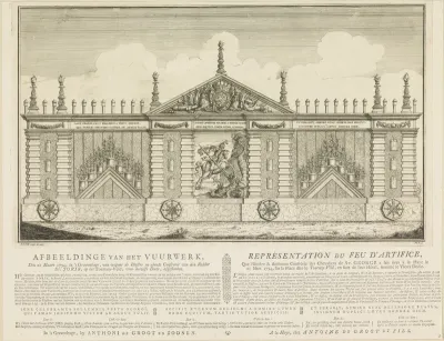 Stellage voor het vuurwerk afgestoken bij verheffing van Willem V tot Ridder van St. Joris, 1754