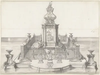 Stellage voor het vuurwerk bij de viering van de Vrede van Utrecht, 1713