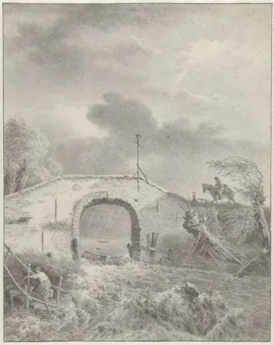 Stenen boogbrug over stroomversnelling