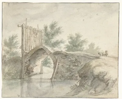 Stenen brug met een houten hek