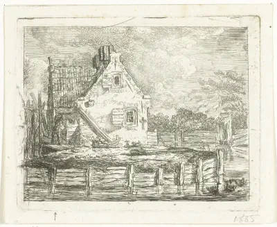 Stenen huis met erf aan het water