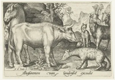 Stier en ander vee en hyena
