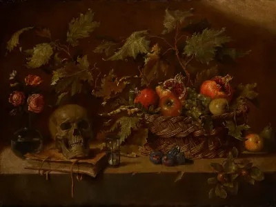 Still life with a fruit bowl and vanitas