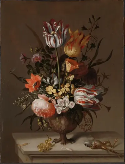 Still Life with a Vase of Flowers and a Dead Frog