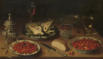 Still Life with Artichoke, Fruit in Kraak Porcelain Ware, a Salt Cellar/Pepper Castor