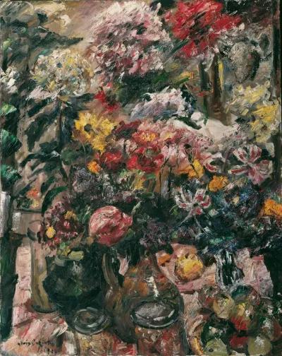 Still life with chrysanthemums and amaryllis