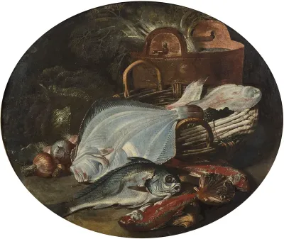 Still life with fish and vegetables