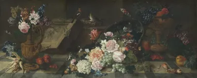 Still life with flowers and fruits