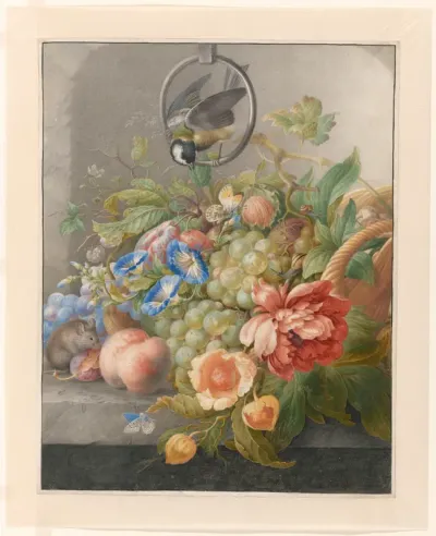 Still Life with Flowers, Fruit, a Great Tit and a Mouse